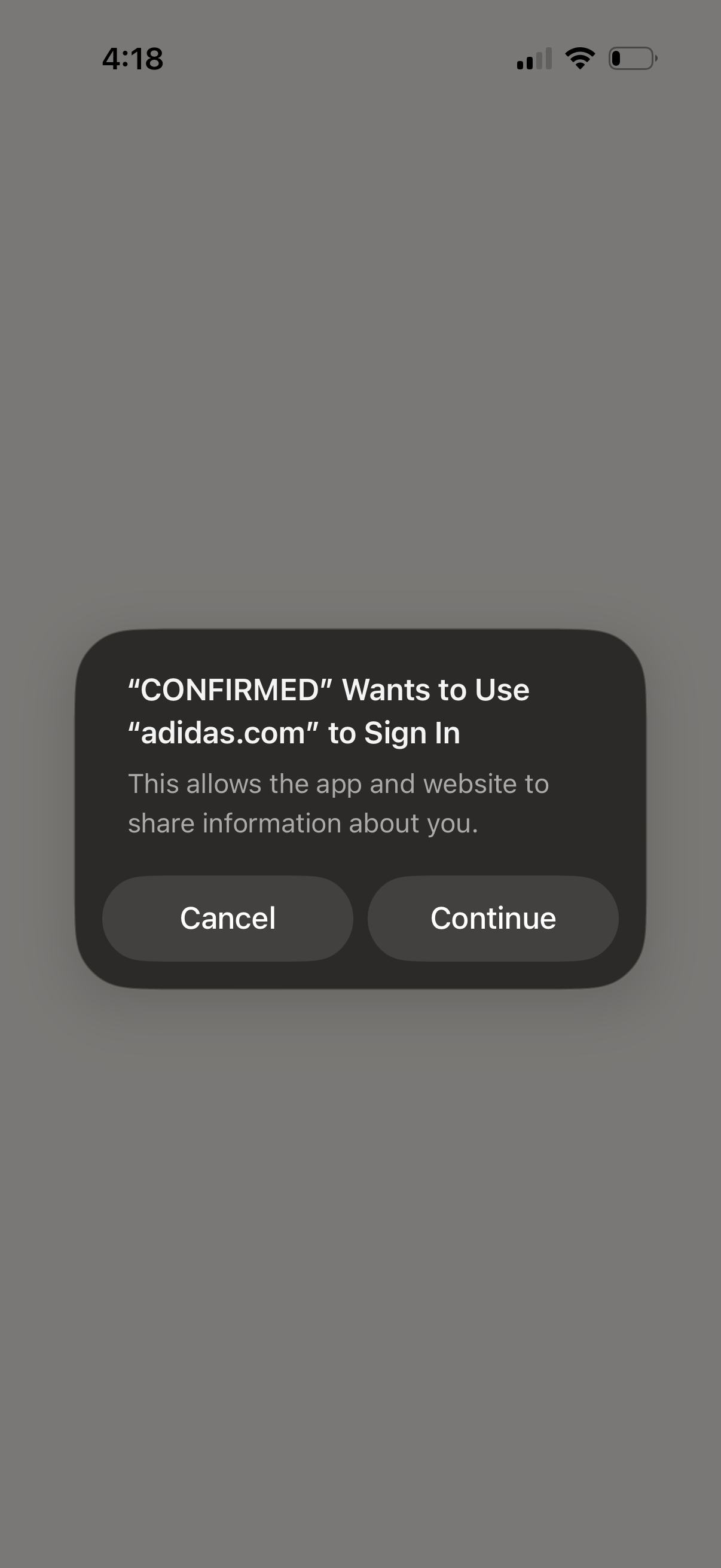 confirmed modal screenshot